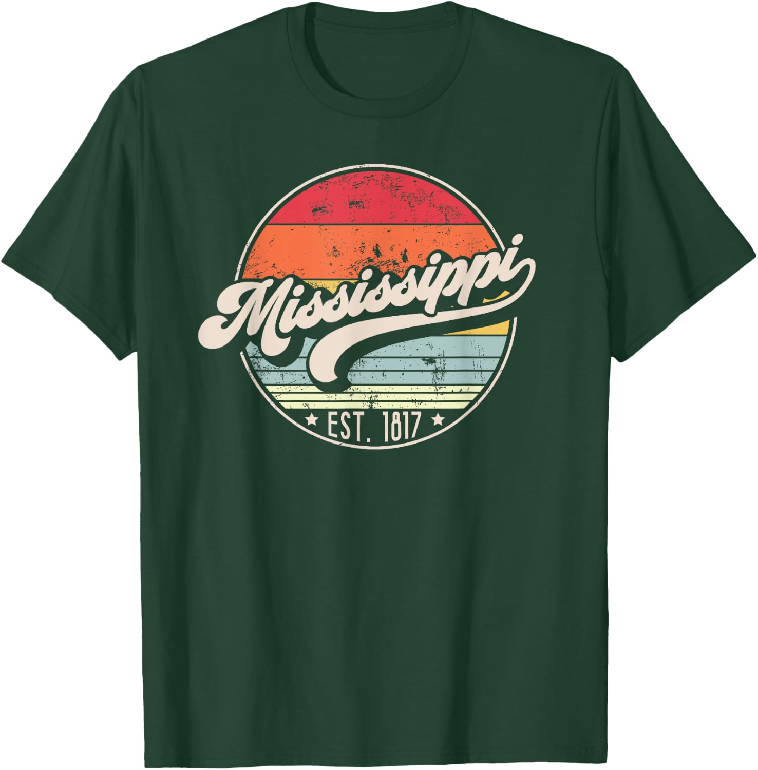 Retro Mississippi Home State MS Cool 70s Style Sunset T-Shirt - T-Shirt | Forest