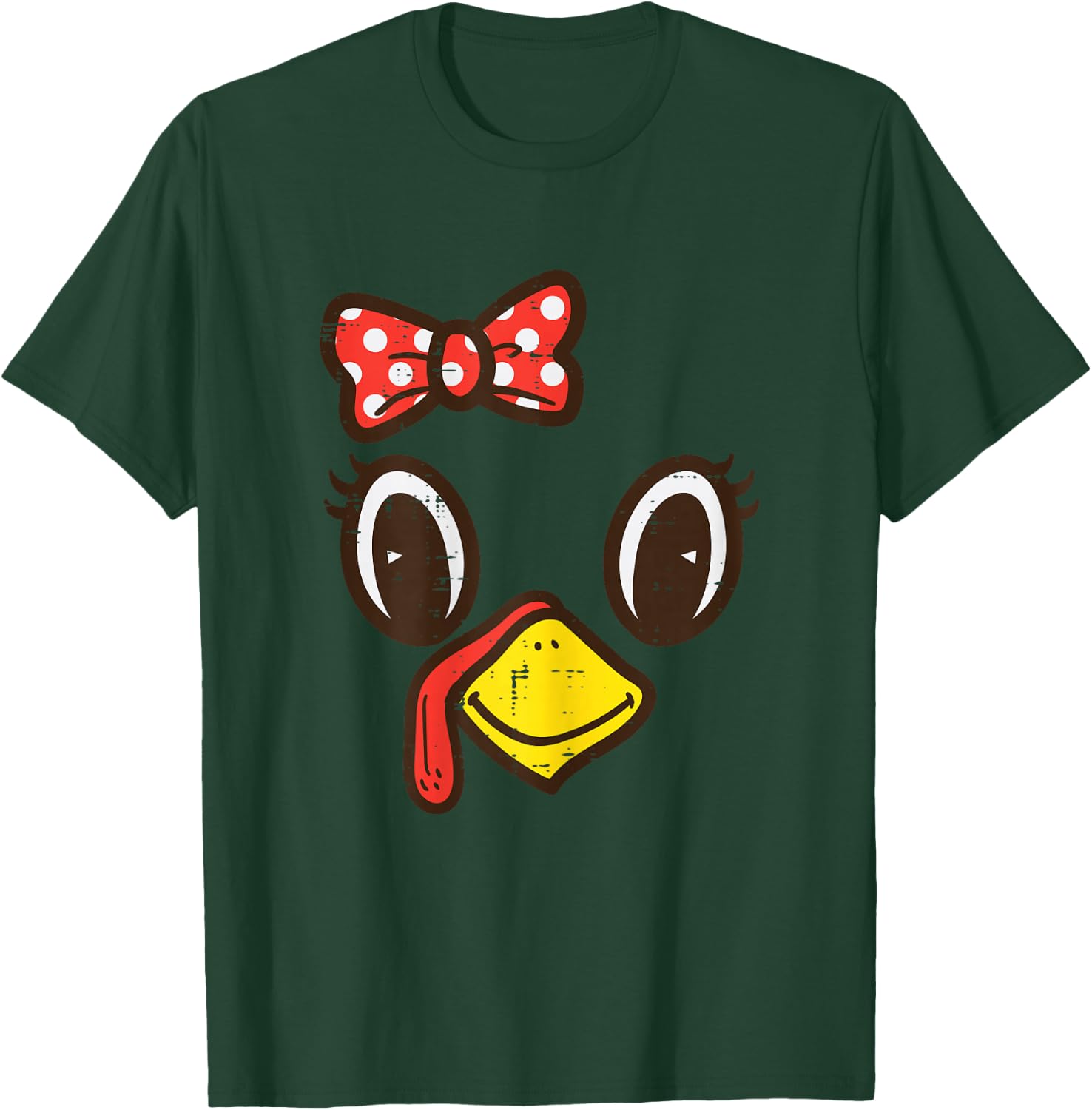 Cute Turkey Face Ribbon Thanksgiving Kid Toddler Girls Women T-Shirt - T-Shirt | Forest