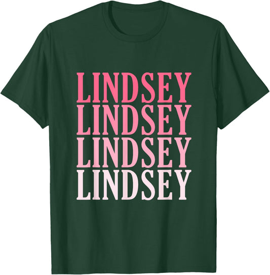 Retro Custom First Name Lindsey T-Shirt - T-Shirt | Forest