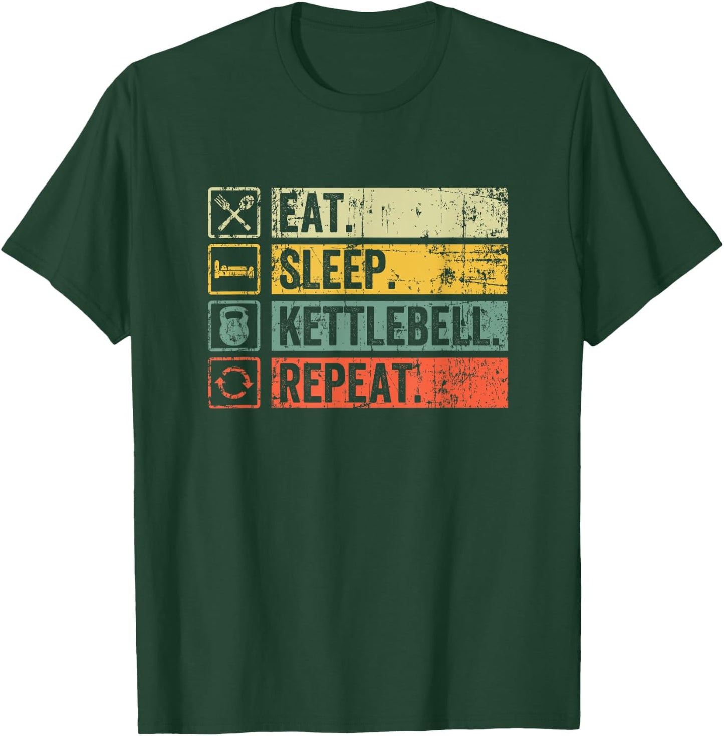 Retro Eat Sleep Kettlebell Repeat Fitness Gym Men T-Shirt - T-Shirt | Forest