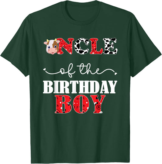 Uncle of the Birthday for Boys Cow Farm 1st Birthday Cow T-Shirt - T-Shirt | Forest