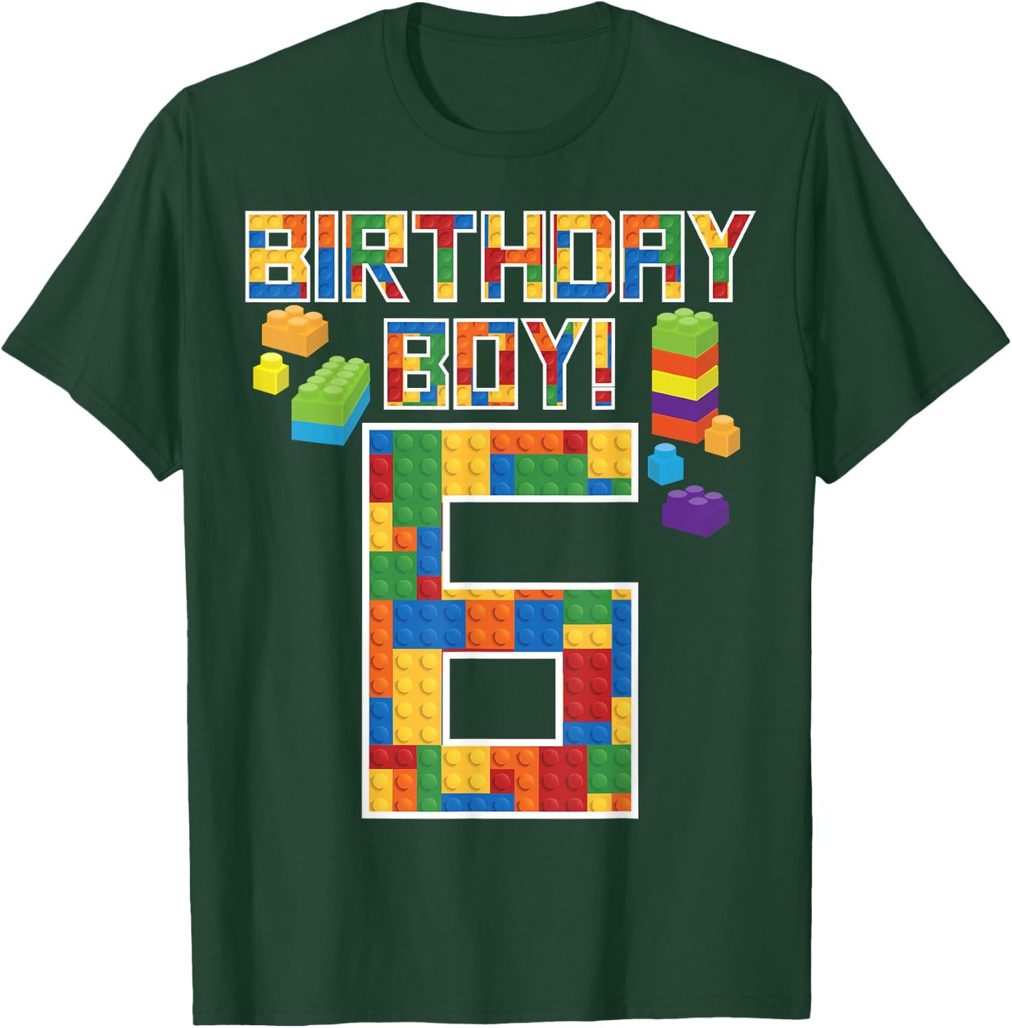 Cute 6th Birthday Gift 6 Years Old Block Building Boys Kids T-Shirt - T-Shirt | Forest