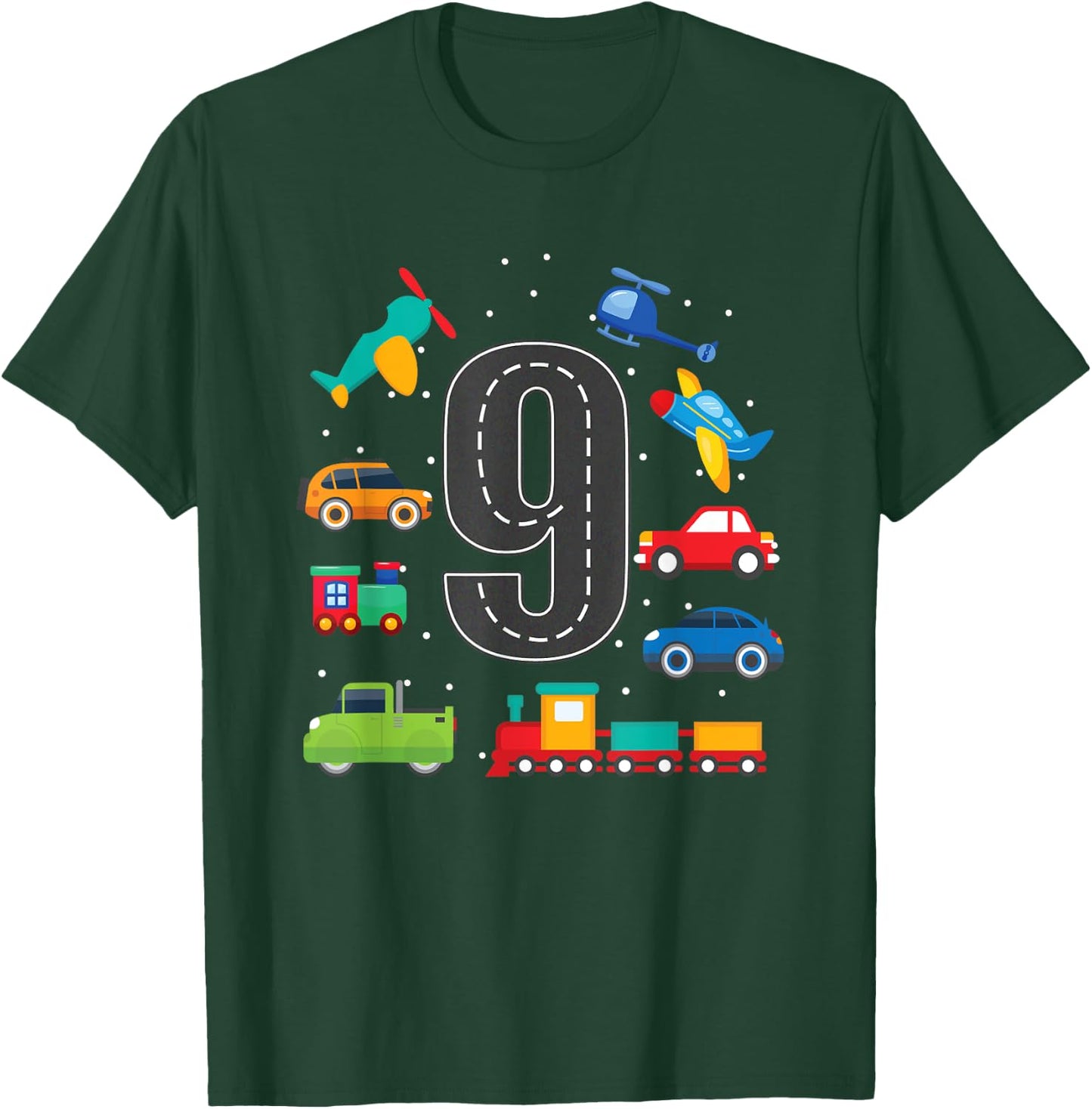 9 Year Old Transportation Birthday Boy 9th Toddler Truck Car T-Shirt - T-Shirt | Forest