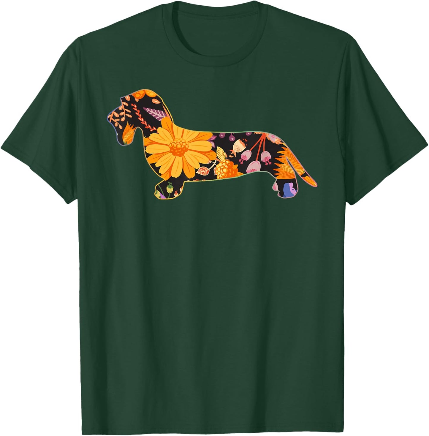 Dachshund Wire Hair Floral Flower Vintage Retro T-Shirt - T-Shirt | Forest