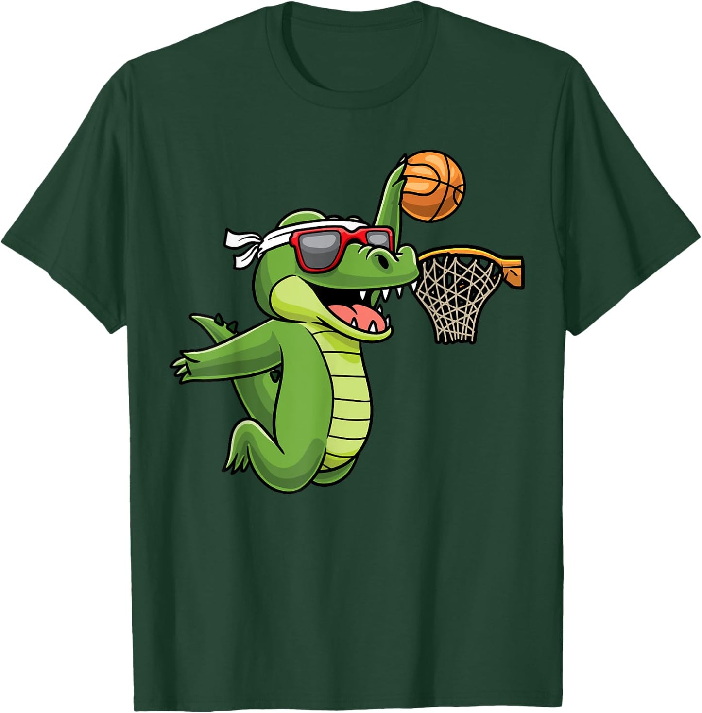 Crocodile Playing Basketball Alligator Basketball Player T-Shirt - T-Shirt | Forest