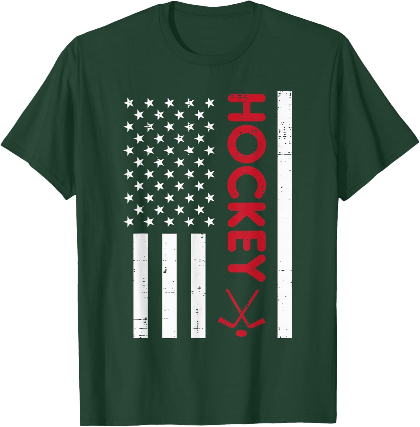 American Flag Red Ice Hockey Vintage Patriotic Player Goalie T-Shirt - T-Shirt | Forest