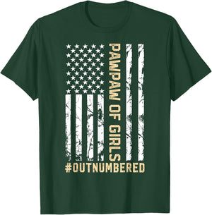 American Flag Father's Day Pawpaw Of Girls Outnumbered T-Shirt - T-Shirt | Forest