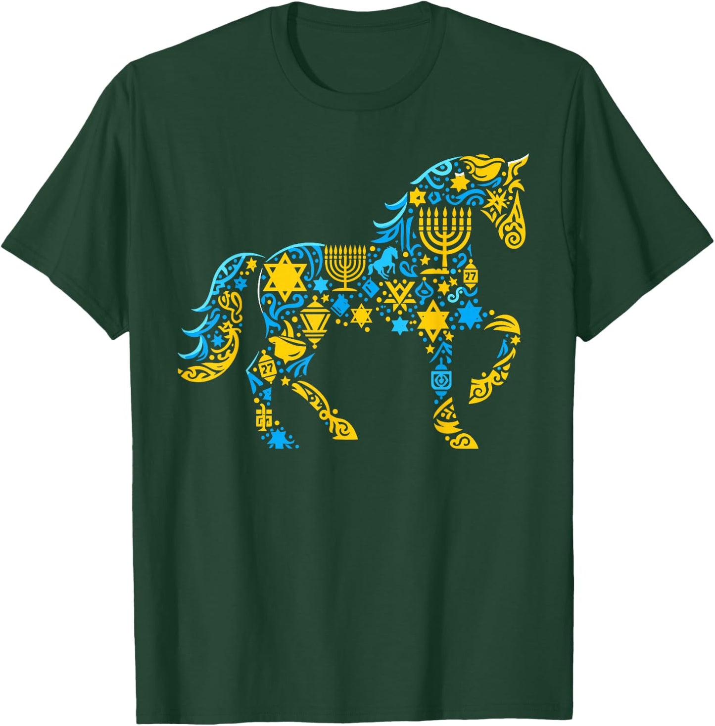 Horse Menorah Dreidel Jewish Hanukkah Kids T-Shirt - T-Shirt | Forest