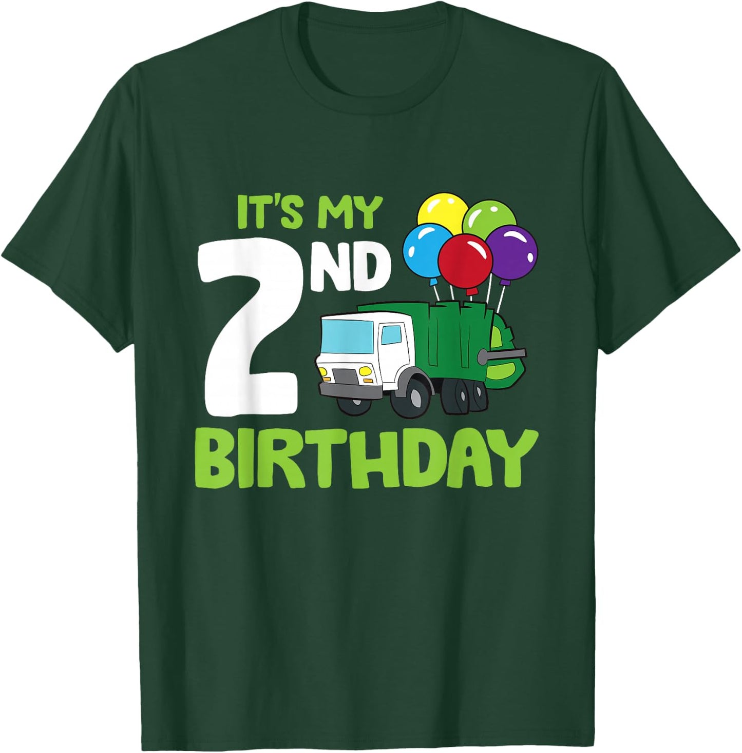 It's My 2nd Birthday Garbage Truck 2nd Birthday T-Shirt - T-Shirt | Forest