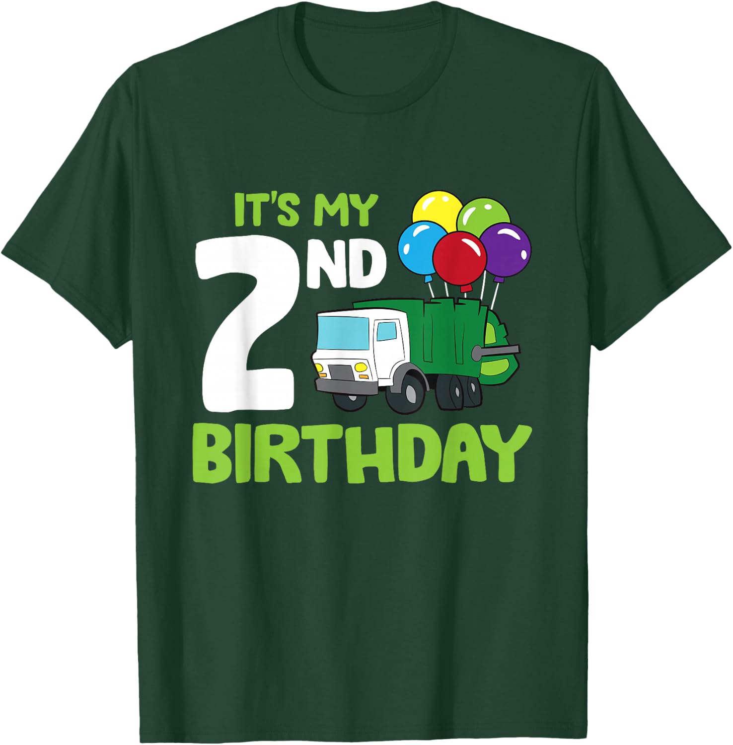 It's My 2nd Birthday Garbage Truck 2nd Birthday T-Shirt - T-Shirt | Forest
