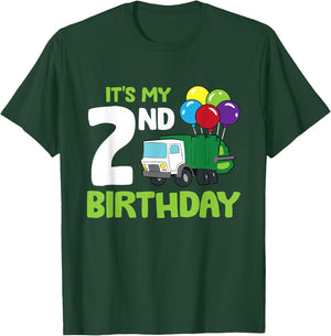 It's My 2nd Birthday Garbage Truck 2nd Birthday T-Shirt - T-Shirt | Forest