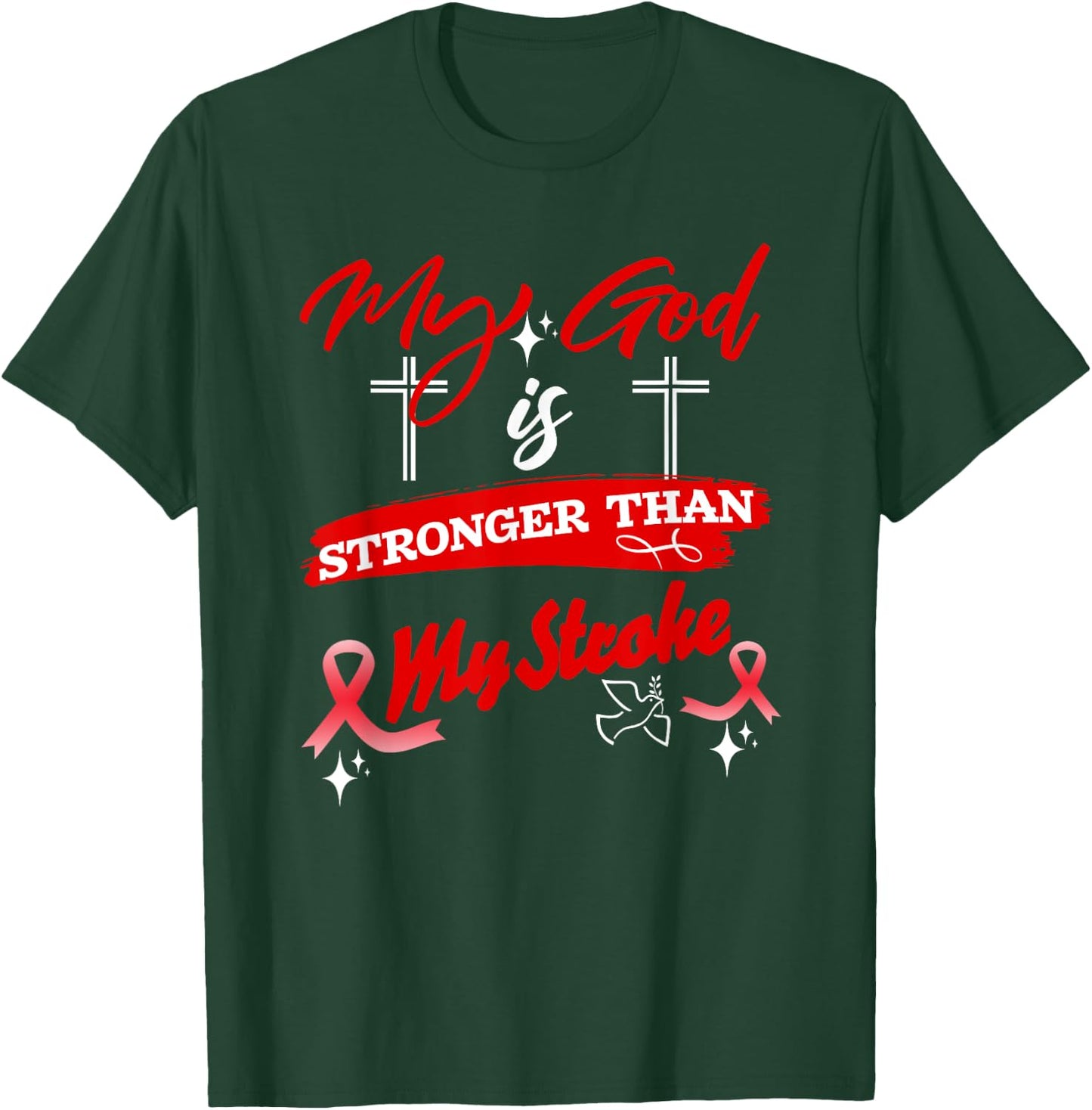 Stroke Warrior My God Is Stronger Than My Stroke Red Ribbon T-Shirt - T-Shirt | Forest