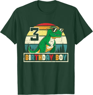 Kids 3 Birthday Boy Dino Trex Retro 3rd Bday Three Year Boys Kids T-Shirt - T-Shirt | Forest
