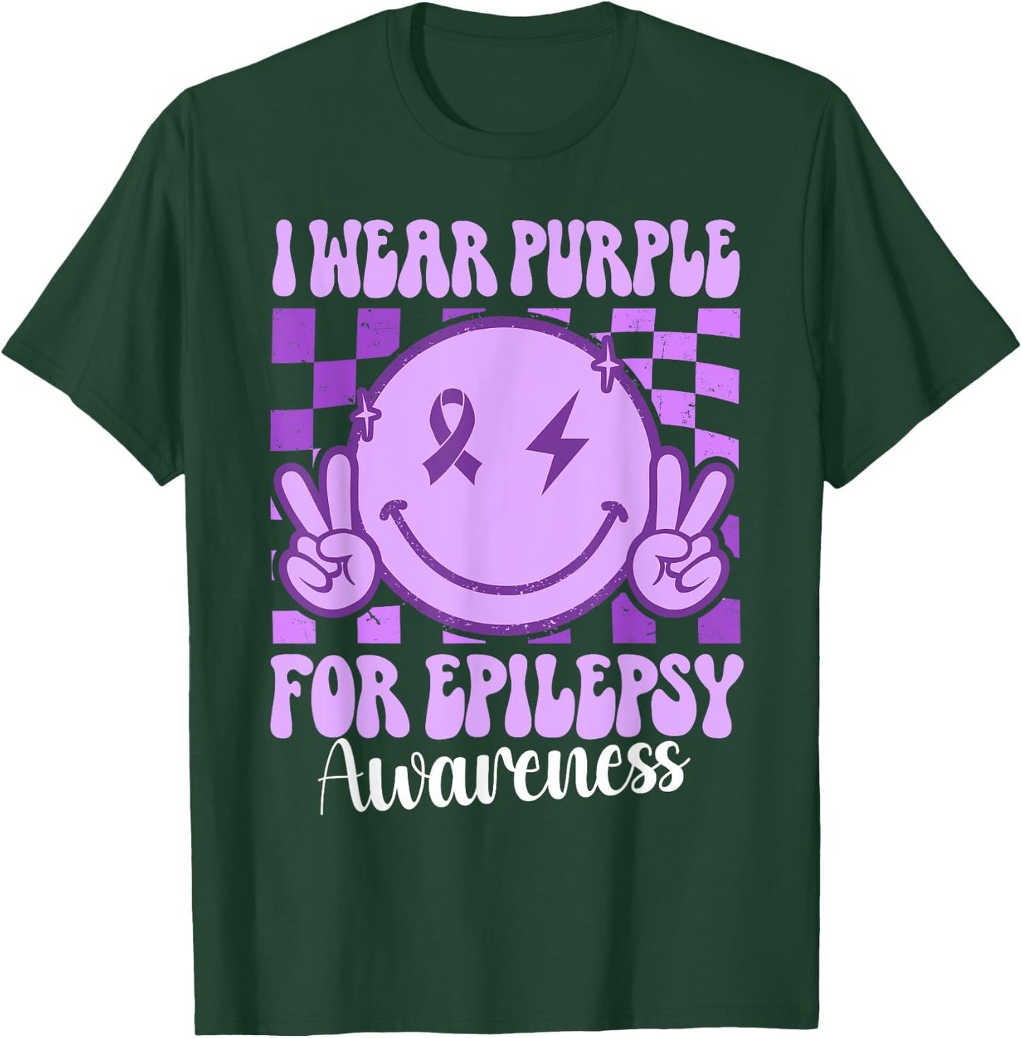 I Wear Purple For Epilepsy Awareness Smile Face Epilepsy T-Shirt - T-Shirt | Forest