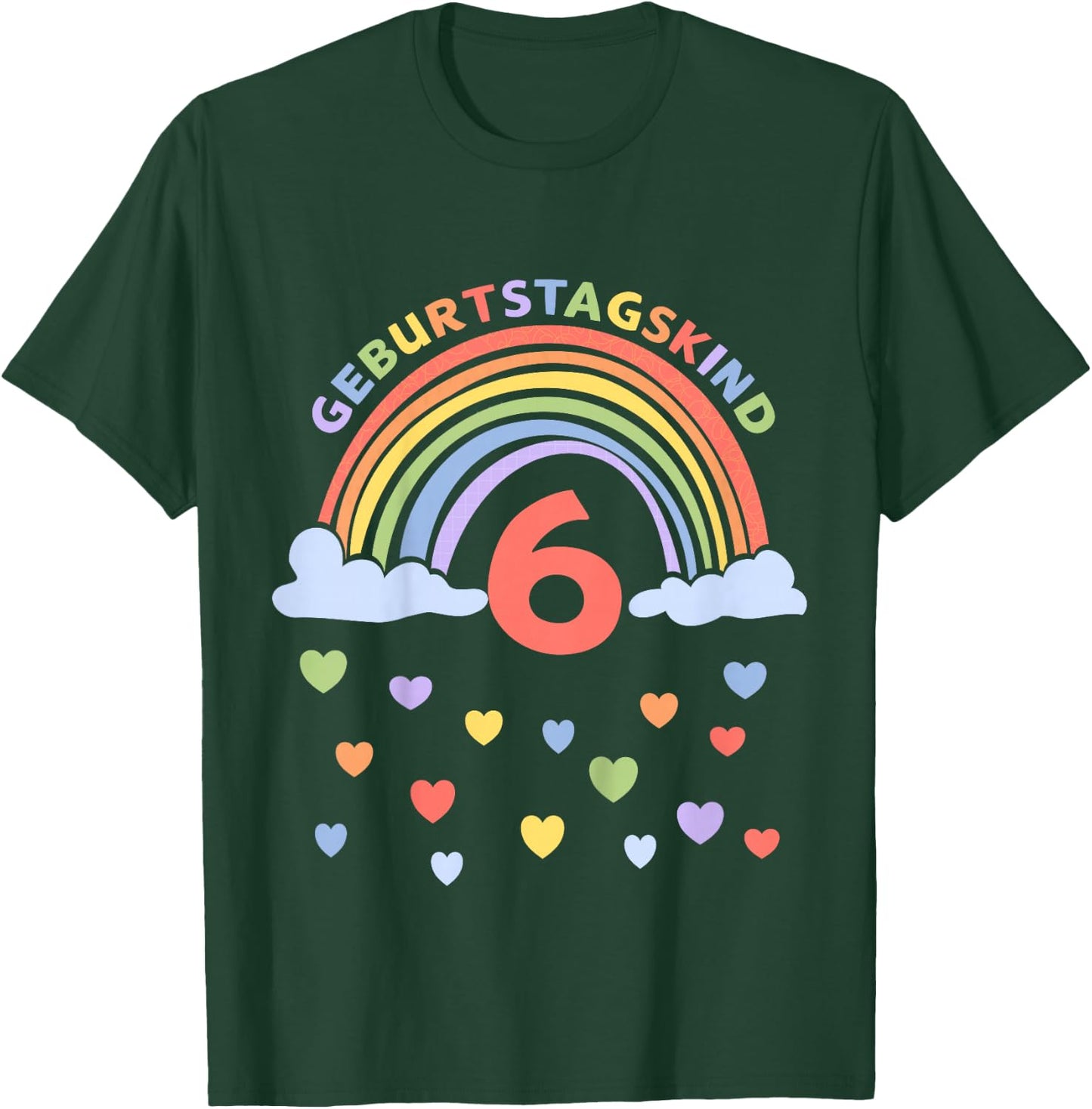 Children's 6 Years Sixth Birthday Rainbow , black T-Shirt - T-Shirt | Forest