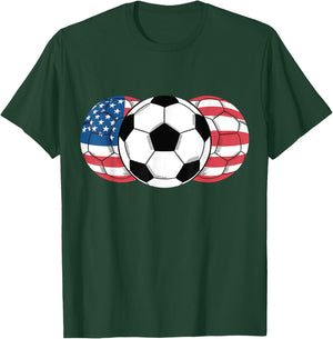 Soccer Red White Blue American Flag 4th of July T-Shirt - T-Shirt | Forest