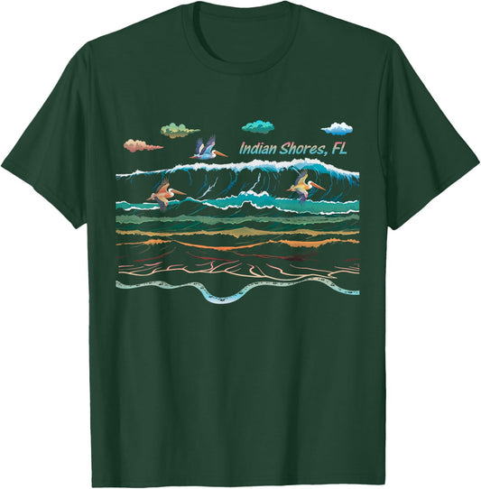 Indian Shores FL Florida Waves Pelican Bird Watching T-Shirt - T-Shirt | Forest