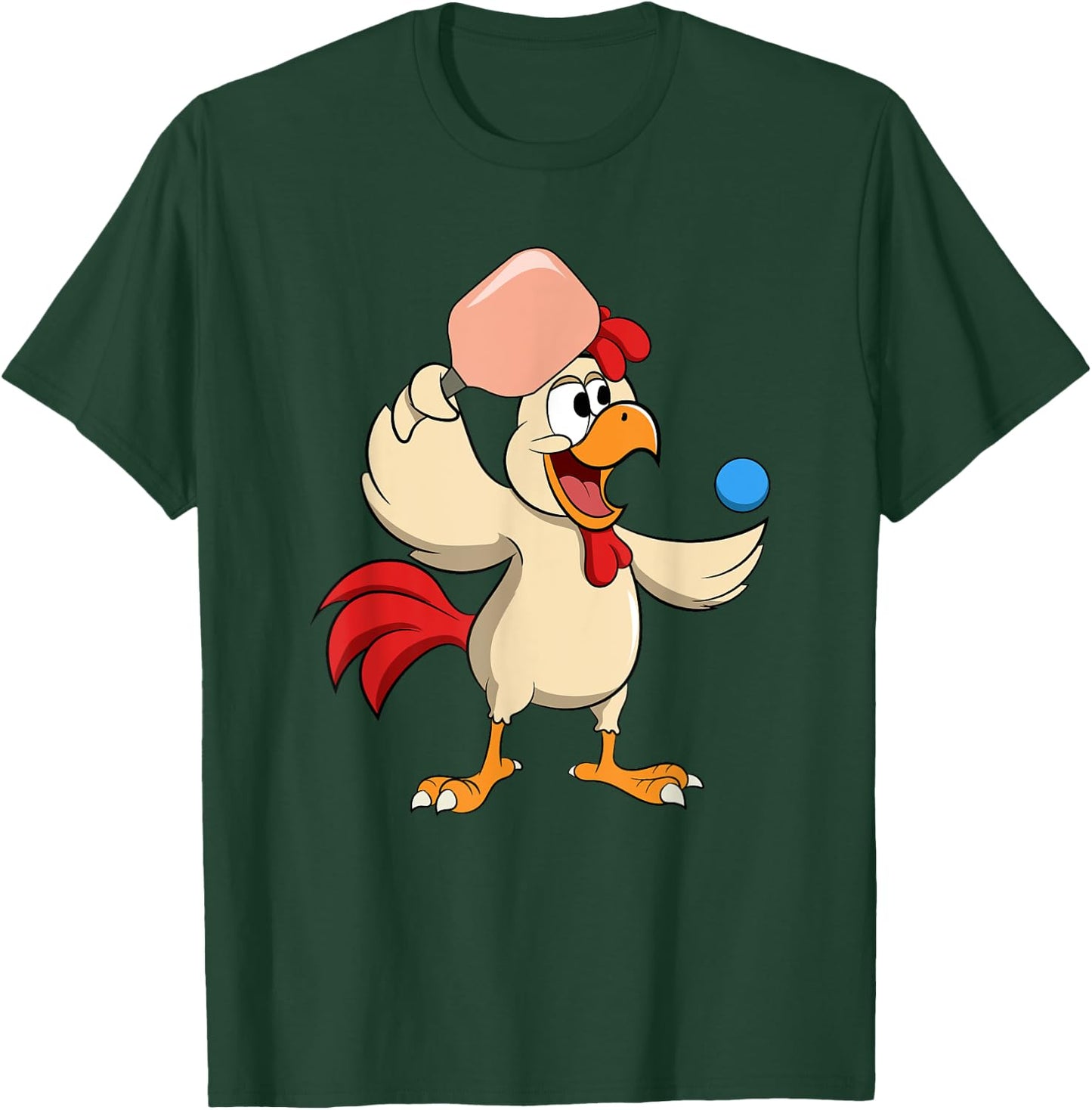 Pickle Ball Paddle Ball Player Rooster Playing Pickleball T-Shirt - T-Shirt | Forest