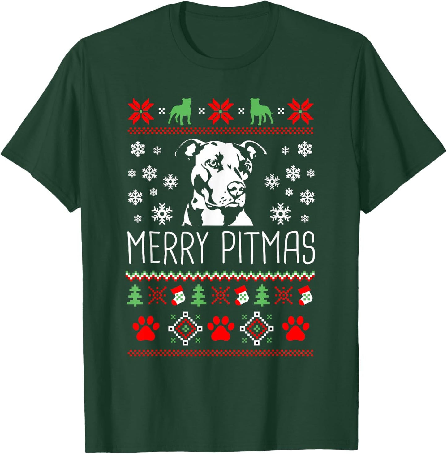 Pitbull Lovers Merry Pitmas Ugly Christmas Theme T-Shirt - T-Shirt | Forest