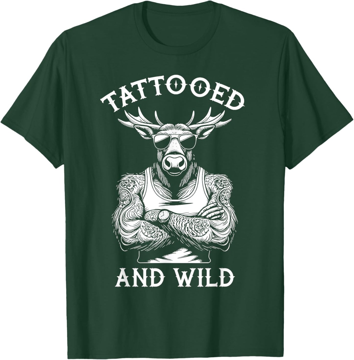 Tattooed And Wild Funny Inked Moose Elk Animal Tattoo Lover T-Shirt - T-Shirt | Forest
