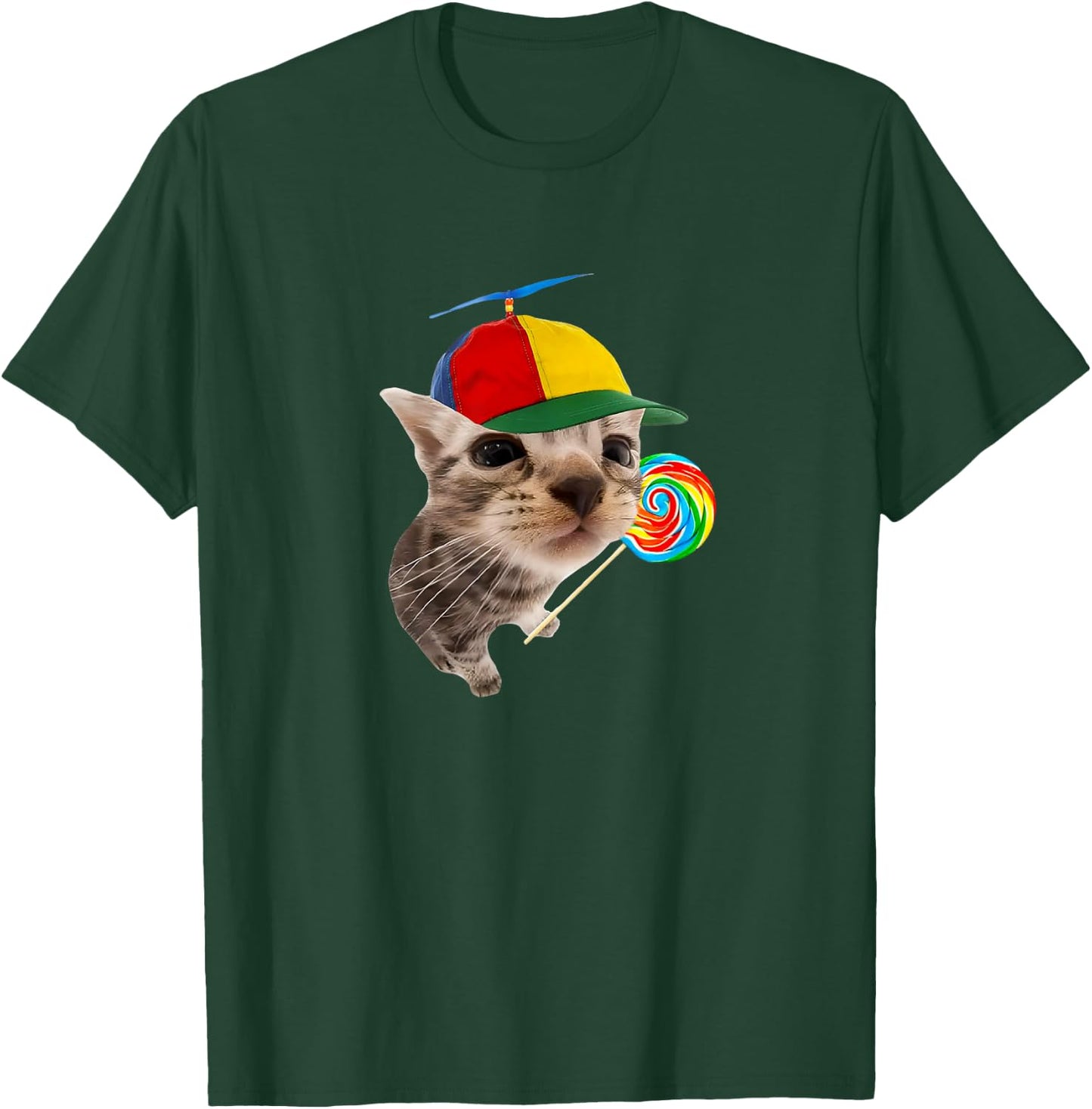 Silly Cat with Lollipop Meme , Black, S T-Shirt - T-Shirt | Forest