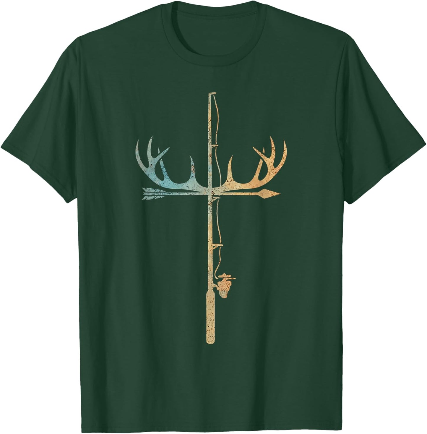 Antler Fishing Rod Cross God Family Hunting Fishing T-Shirt - T-Shirt | Forest