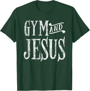 Distressed Gym and Jesus Christian Workout T-Shirt - T-Shirt | Forest