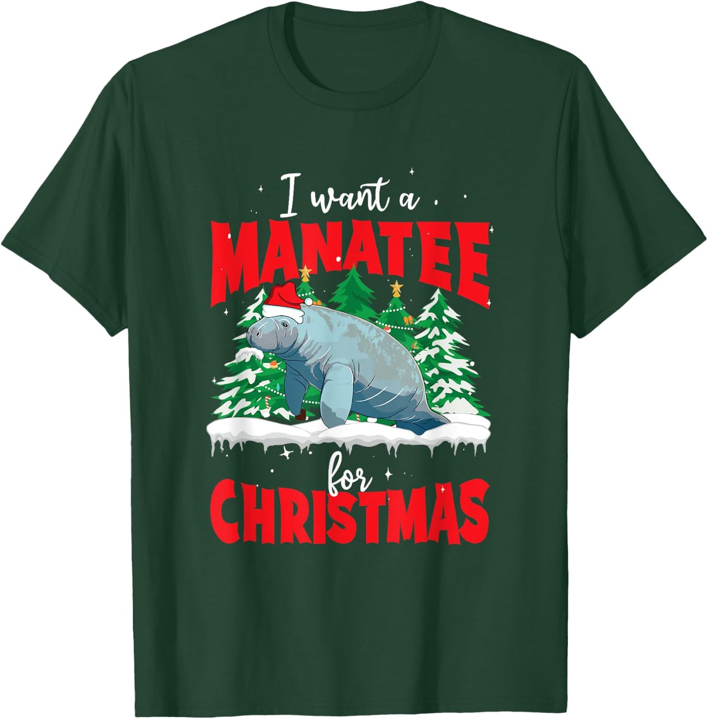 Funny Manatee Lover Xmas Aquatic Mammal Christmas Manatee T-Shirt - T-Shirt | Forest