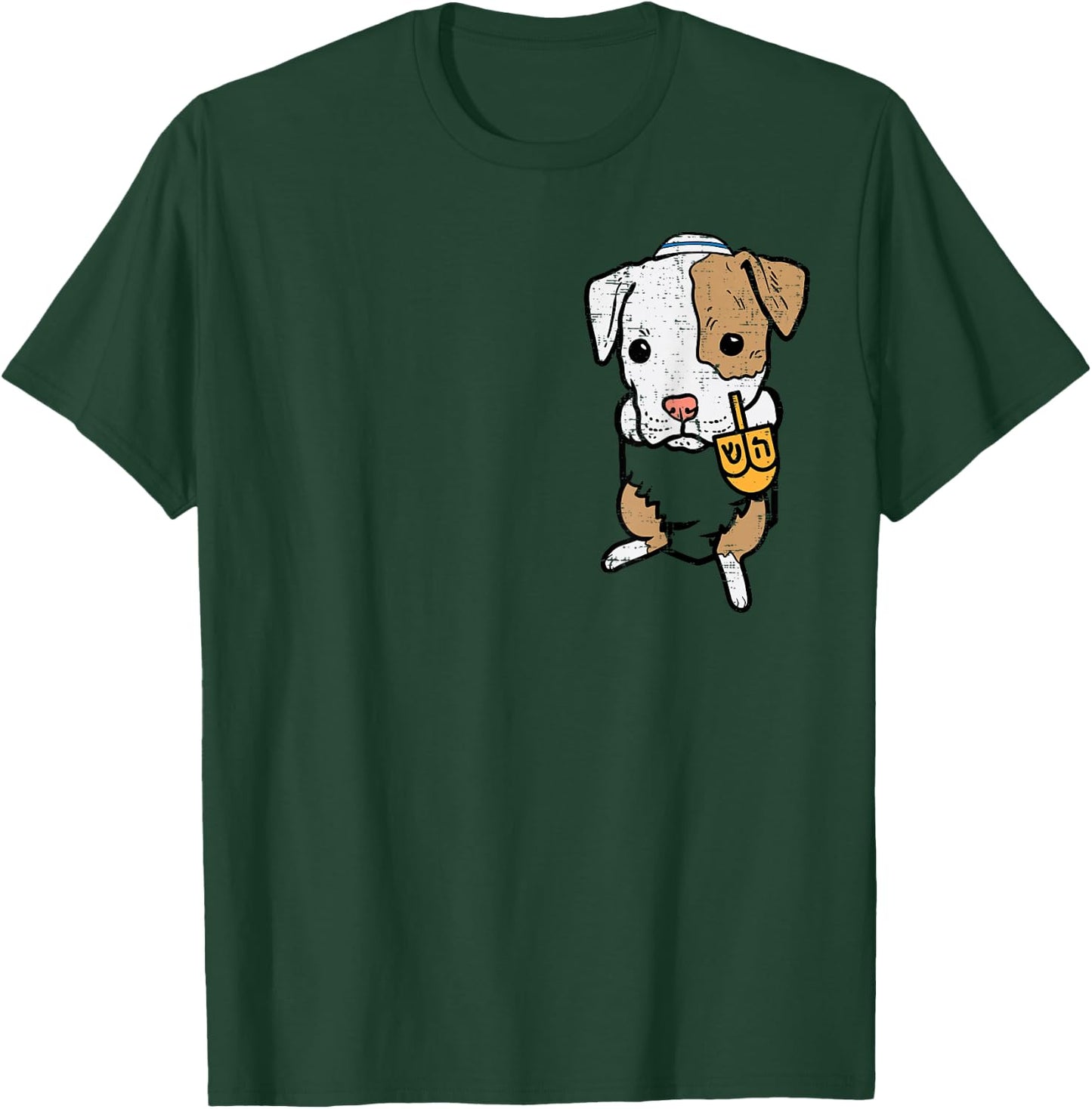 Pocket Dog Pitbull Jewish Hanukkah Pajamas Chanukah PJs T-Shirt - T-Shirt | Forest