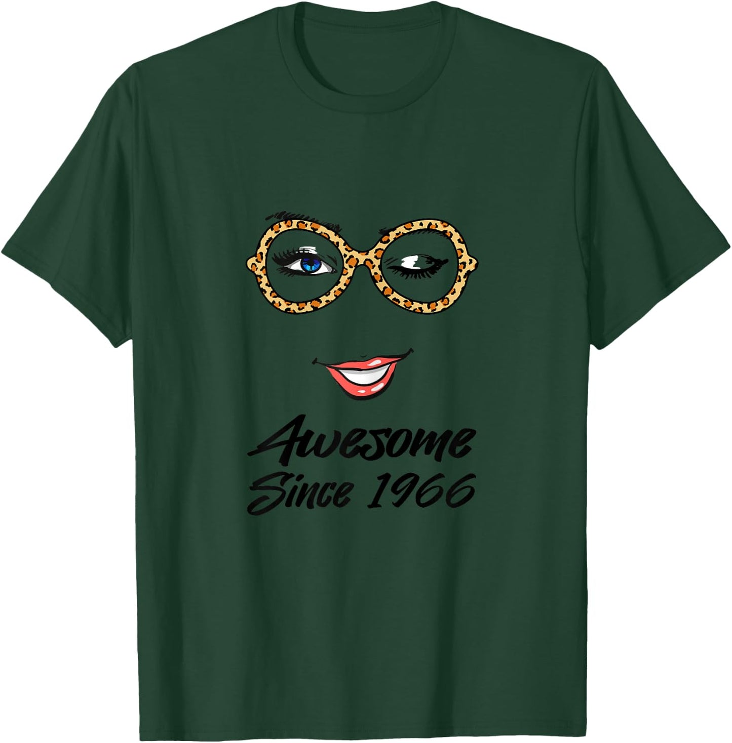 Funny Birthday Awesome Since 1966 Leopard Glasses T-Shirt - T-Shirt | Forest