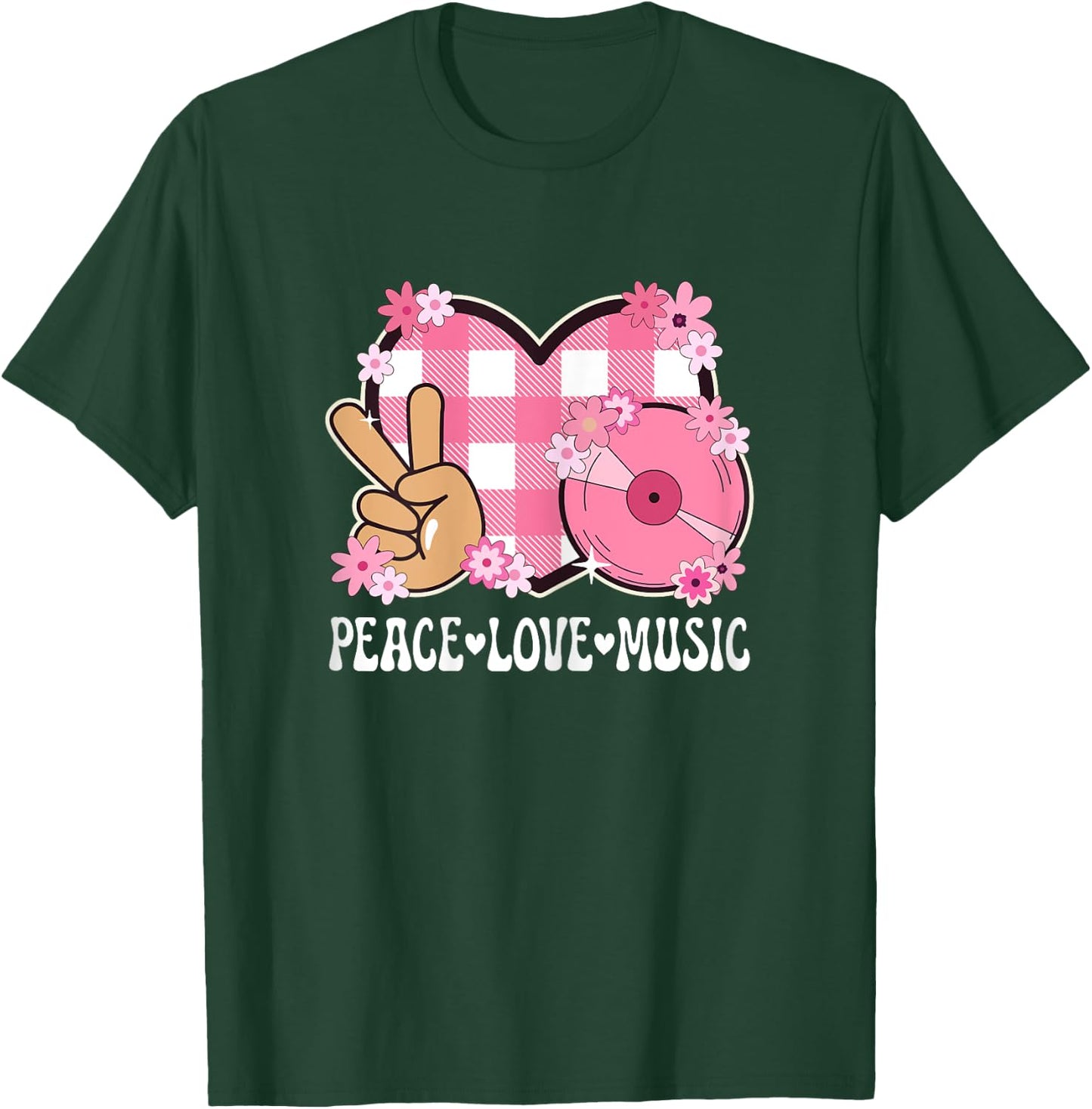 Peace Love Music Lover Outfit Women Teen Girls Cute Musician T-Shirt - T-Shirt | Forest