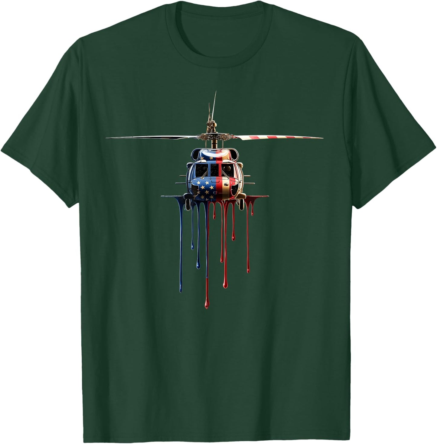 Helicopter Pilot Aviation American Flag USA Drip Graffiti T-Shirt - T-Shirt | Forest