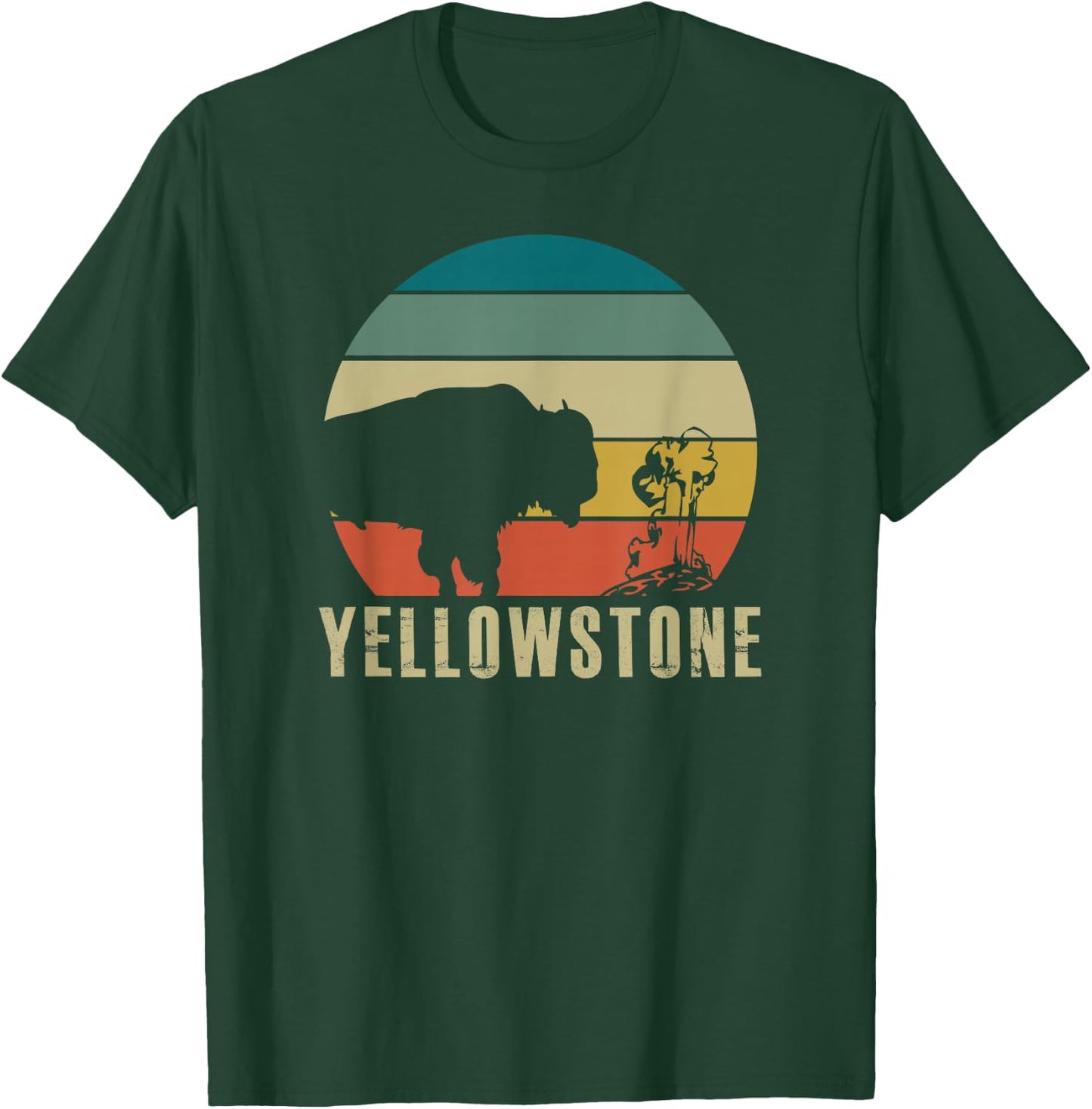 Yellowstone National Park Vintage Bison Buffalo Geyser T-Shirt - T-Shirt | Forest
