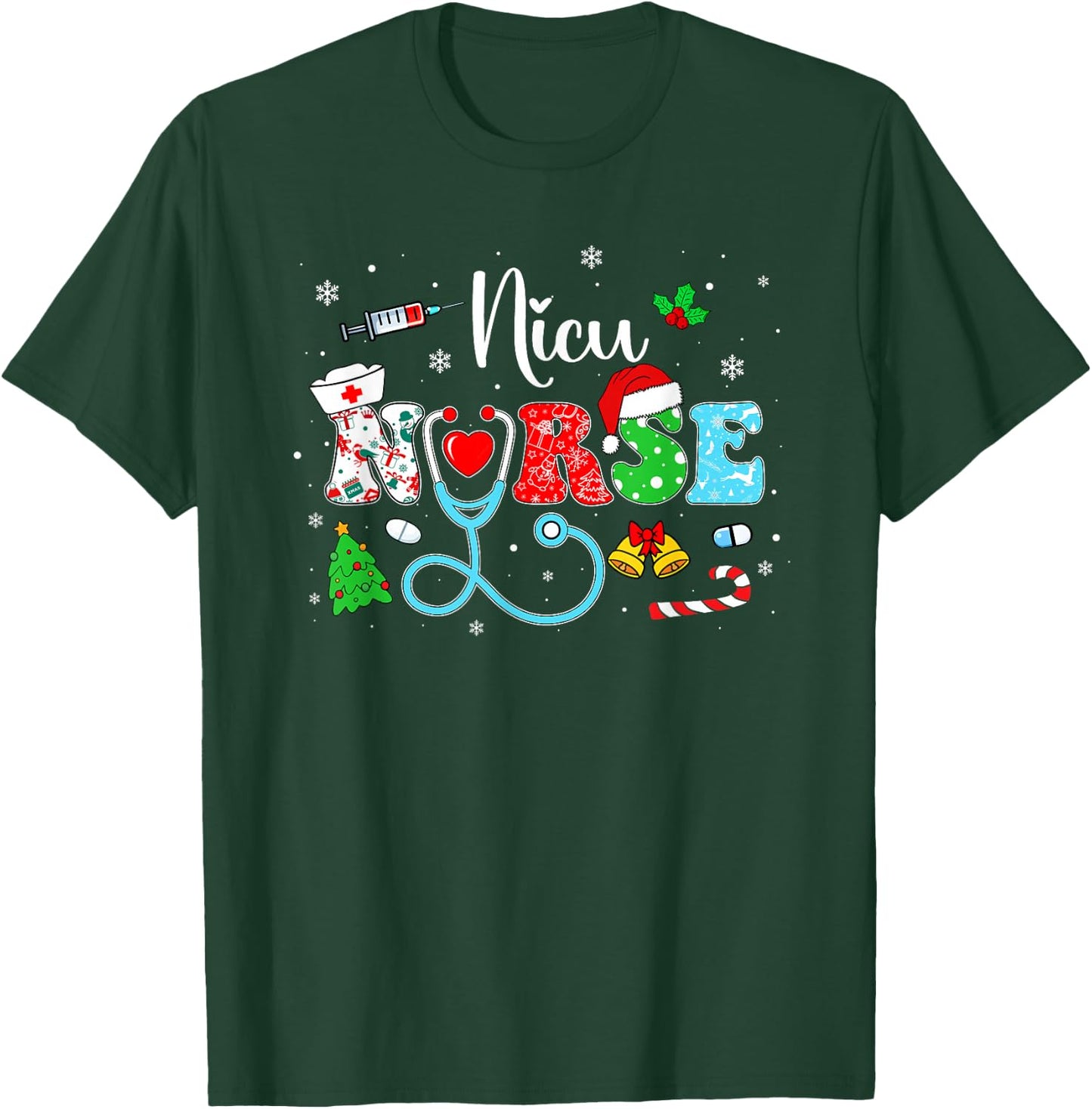 Groovy NICU Nurse Christmas Funny Matching Xmas Nurse Women T-Shirt - T-Shirt | Forest