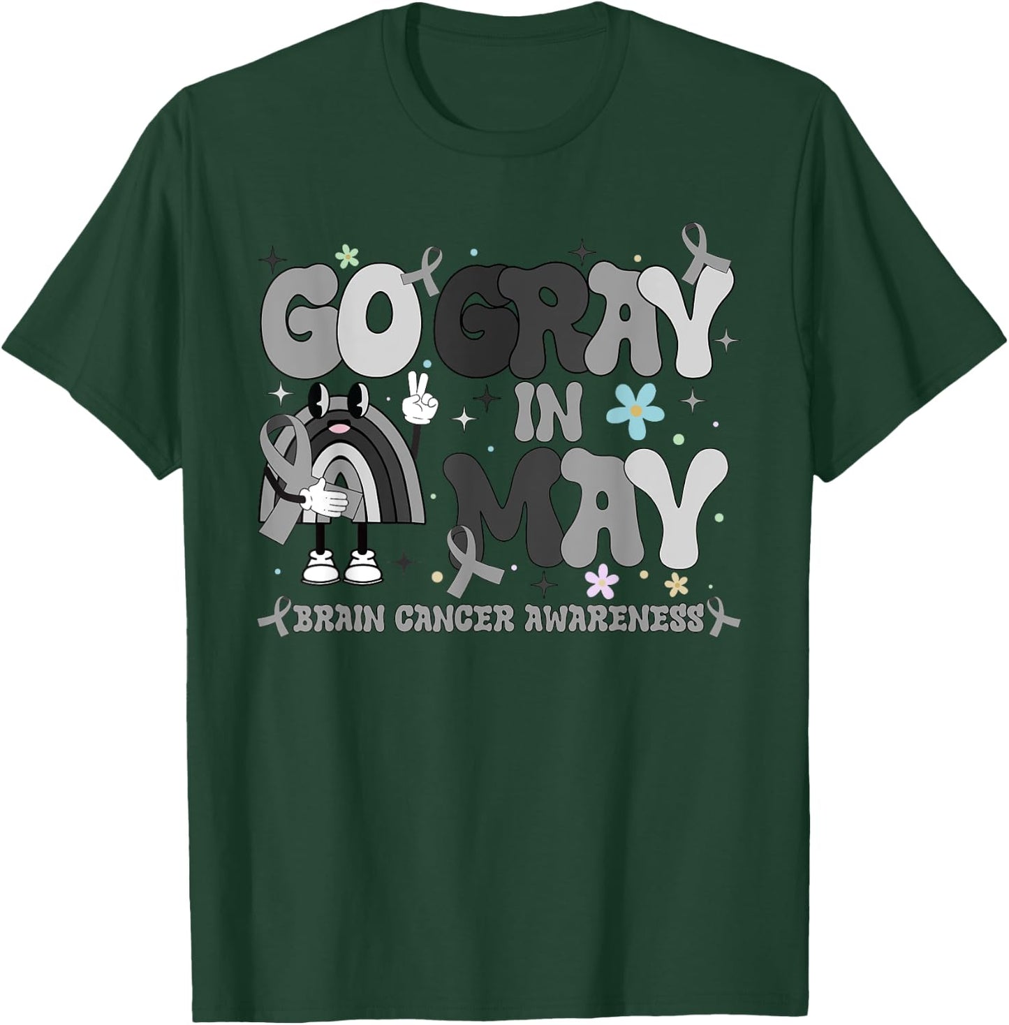 Go Gray In May Brain Cancer Awareness Rainbow Ribbon T-Shirt - T-Shirt | Forest