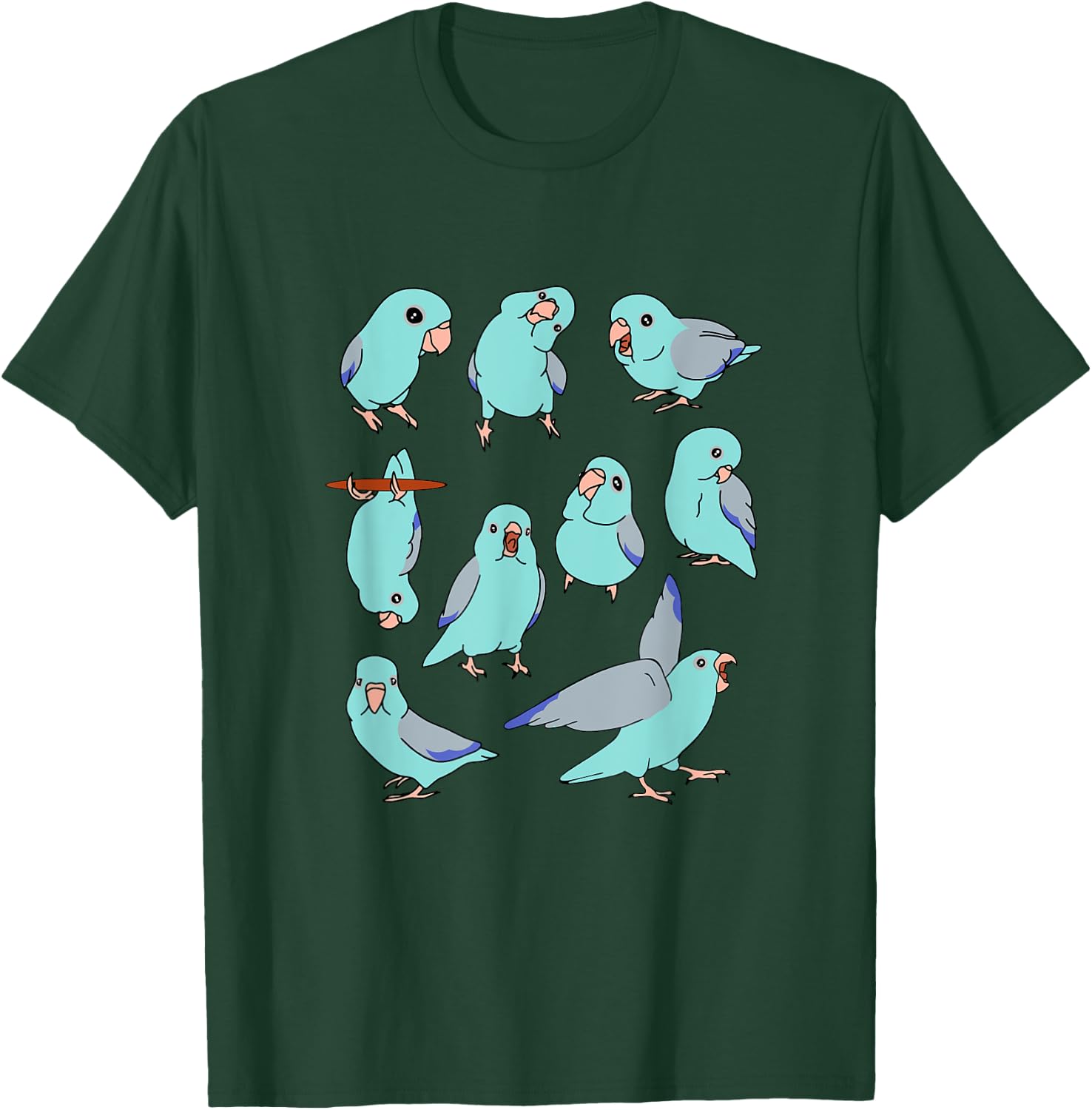 Cute Blue Fallow Parrotlet Pattern Pacific Parrot Doodle T-Shirt - T-Shirt | Forest