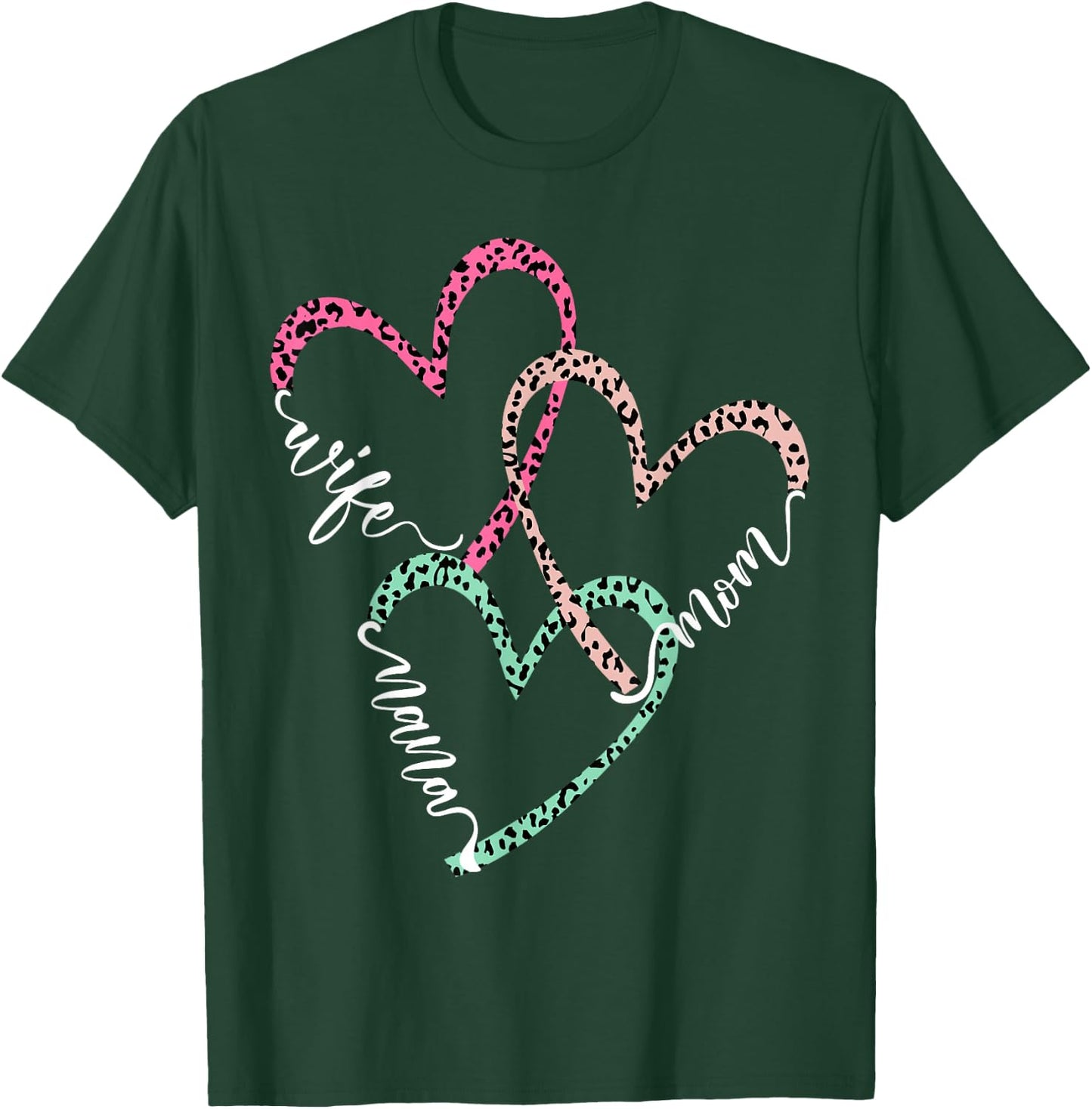 Women I Have Three Titles Wife Mom Nana Leopard Plaid hearts T-Shirt - T-Shirt | Forest