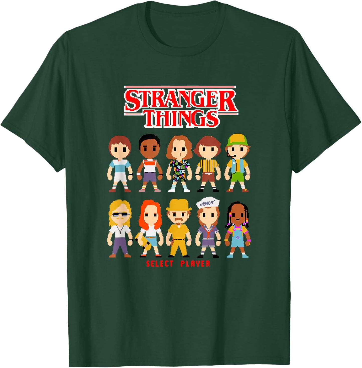 Stranger Things Retro Video Game Pixel Chibi Group Icons T-Shirt - T-Shirt | Forest
