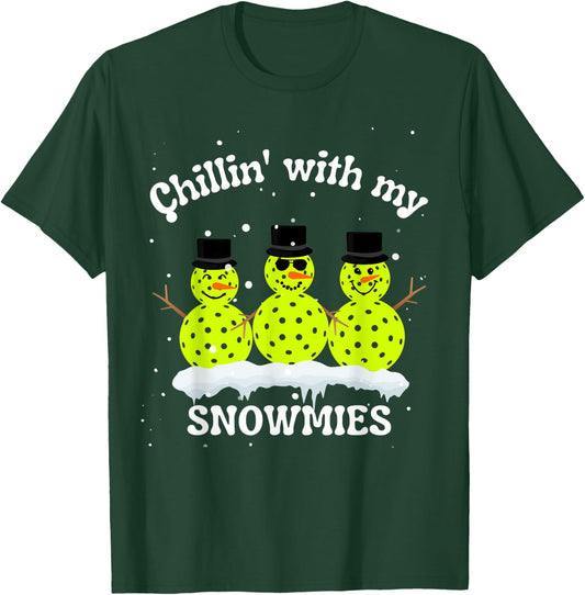 Christmas Pickleball Snowmen, Chillin' With my SNOWMIES T-Shirt - T-Shirt | Forest