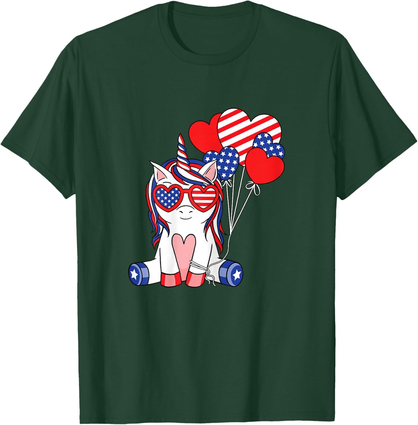 4th Of July Unicorn American Flag Patriotic Women Girls Kids T-Shirt - T-Shirt | Forest