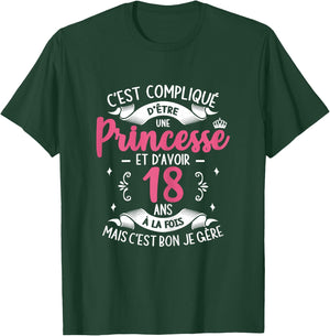It's Complicated To Be Princess Birthday Girl 18 Years Old , Black, Female X-Small T-Shirt - T-Shirt | Forest