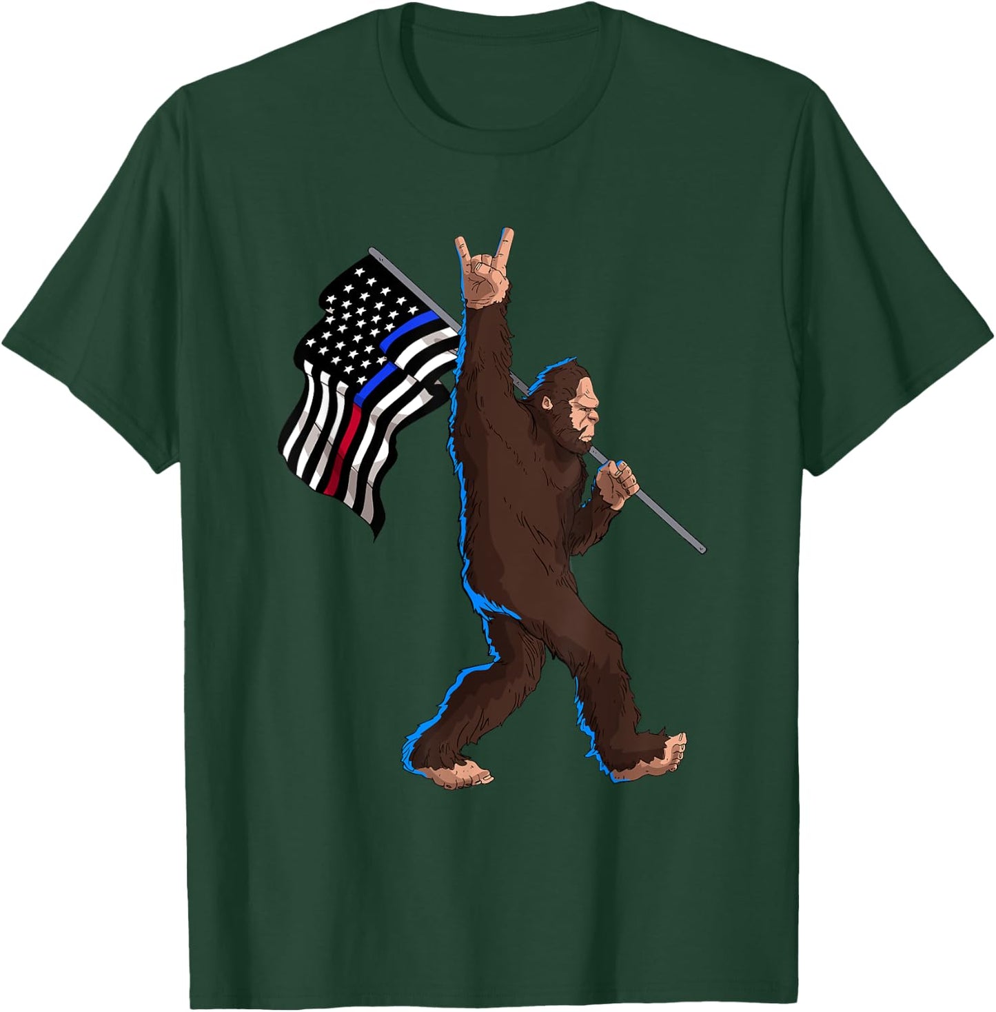 Police Fire First Responder Flag for Bigfoot Rock and Roll T-Shirt - T-Shirt | Forest