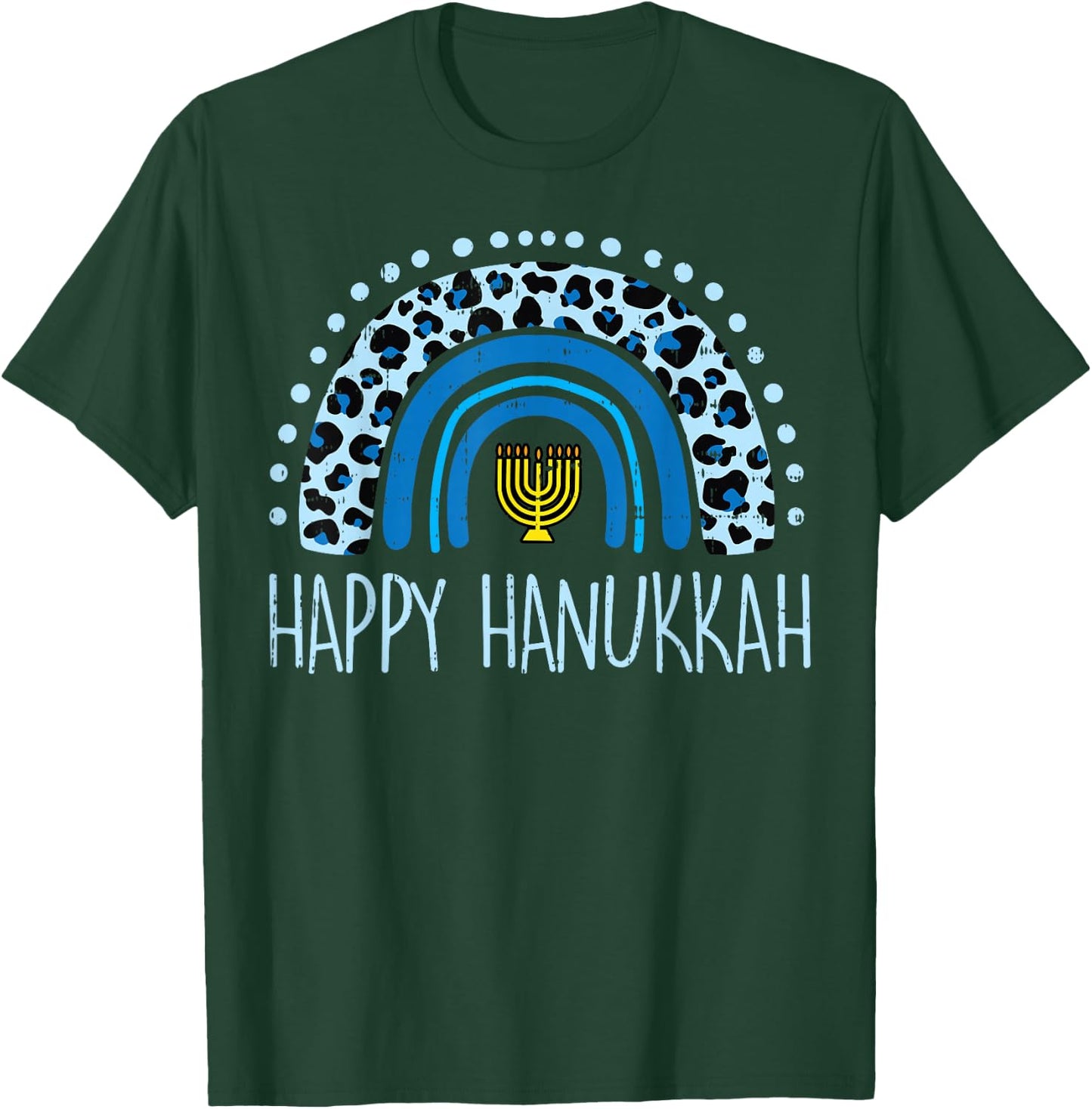 Leopard Rainbow Happy Hanukkah Chanukah Jew Women Girls Kid T-Shirt - T-Shirt | Forest