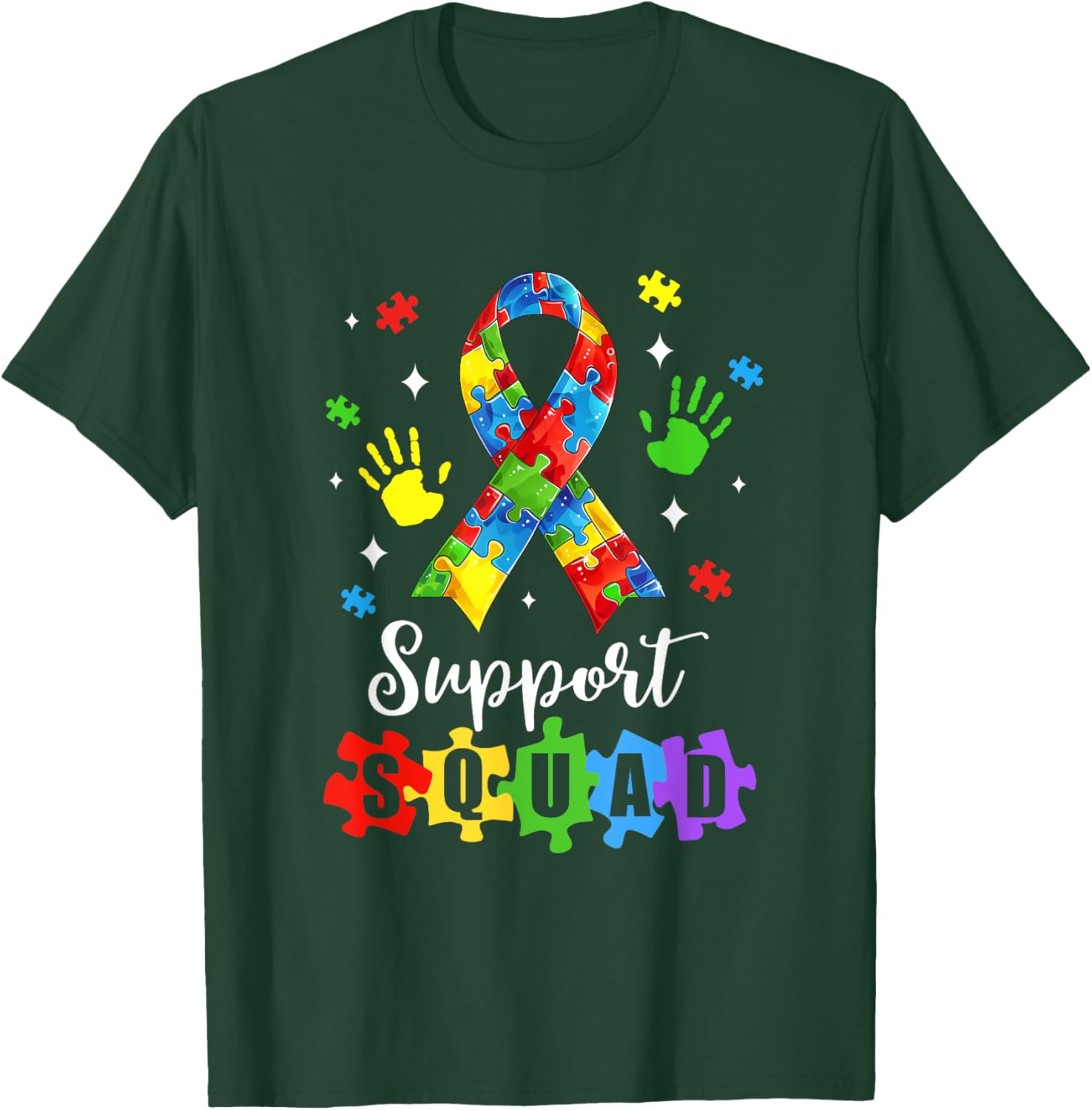 Autism Awareness Month Ribbon Support Squad Kids T-Shirt - T-Shirt | Forest