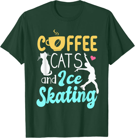 Ice Skating Skater Figure Skating Sport Cat Coffee Lover T-Shirt - T-Shirt | Forest