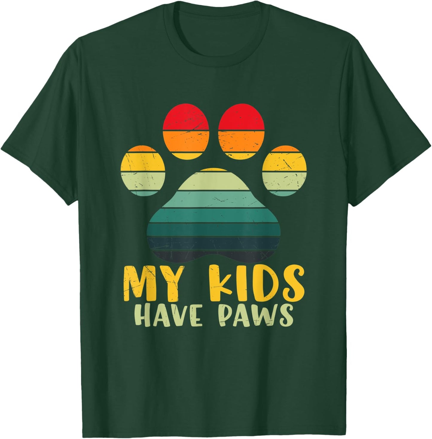My Kids Have Paws Cute Retro Vintage Sunset Paw Print Design T-Shirt - T-Shirt | Forest