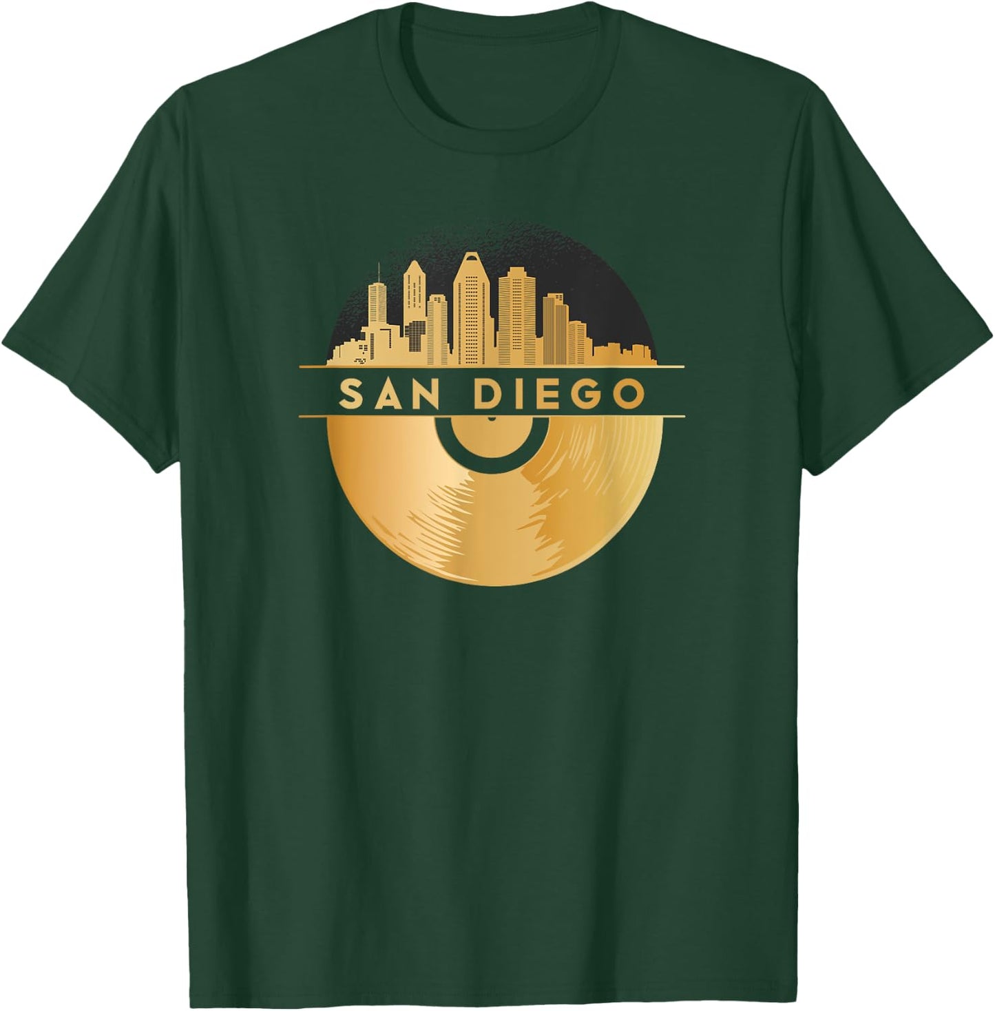 Vinyl-Record-Player Disco-Music Skyline-San-Diego T-Shirt - T-Shirt | Forest