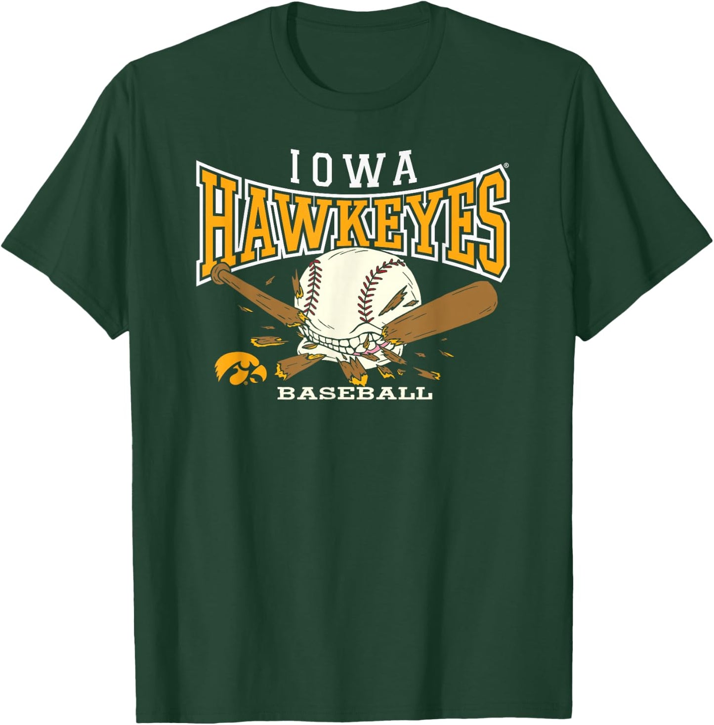Iowa Hawkeyes Baseball Bite Black Officially Licensed T-Shirt - T-Shirt | Forest