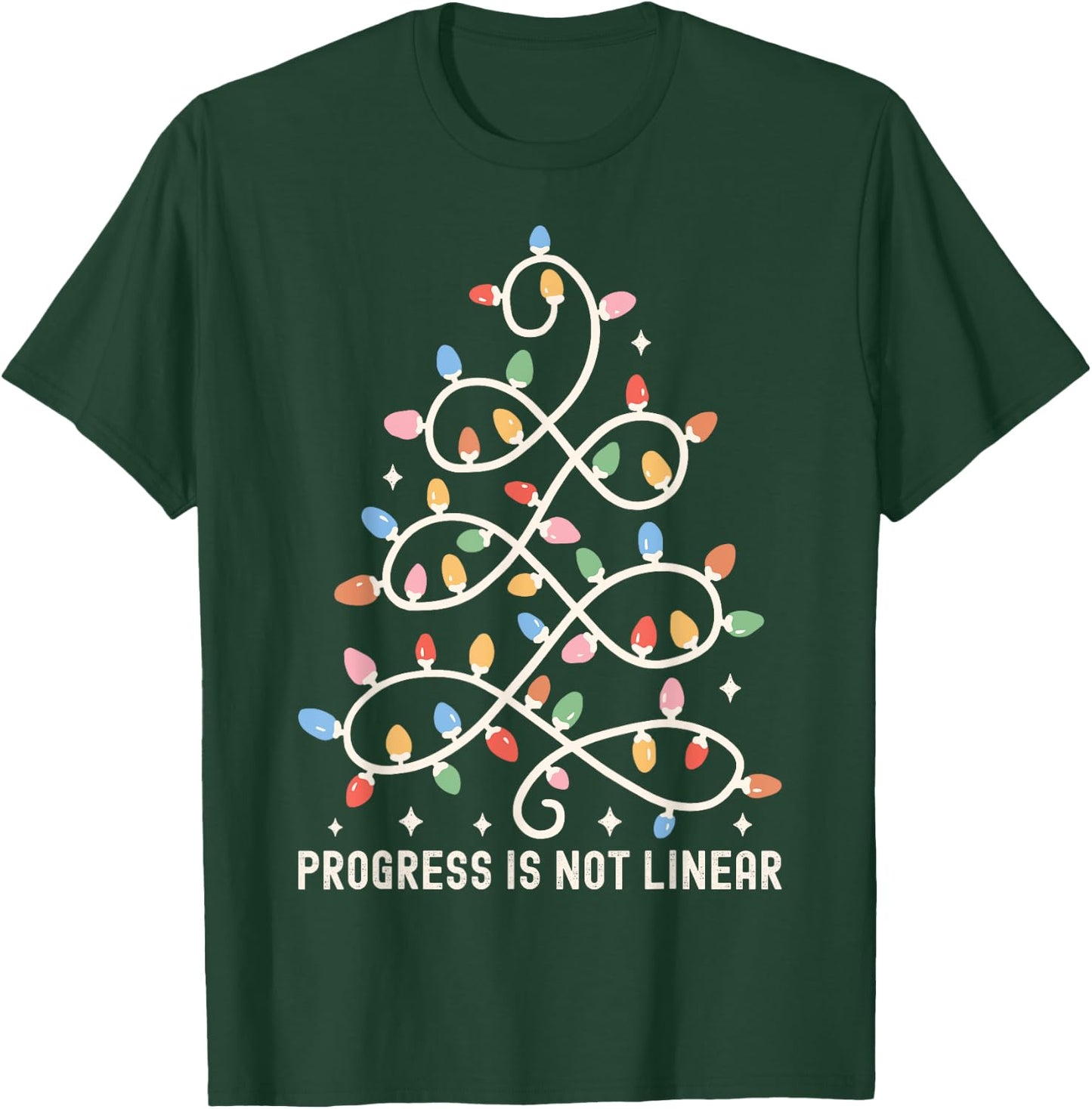 Progress Is Not Linear | Special Ed Teacher Christmas Lights T-Shirt - T-Shirt | Forest