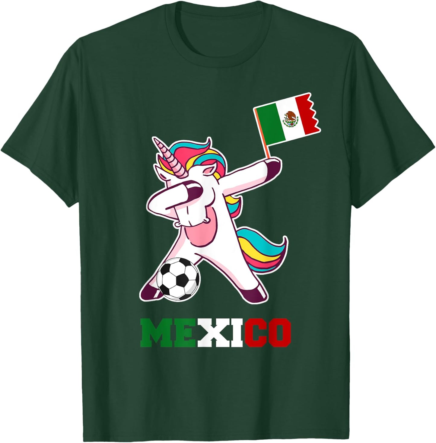 Mexico Soccer Shirt Dabbing Unicorn Mexican Flag T-Shirt - T-Shirt | Forest